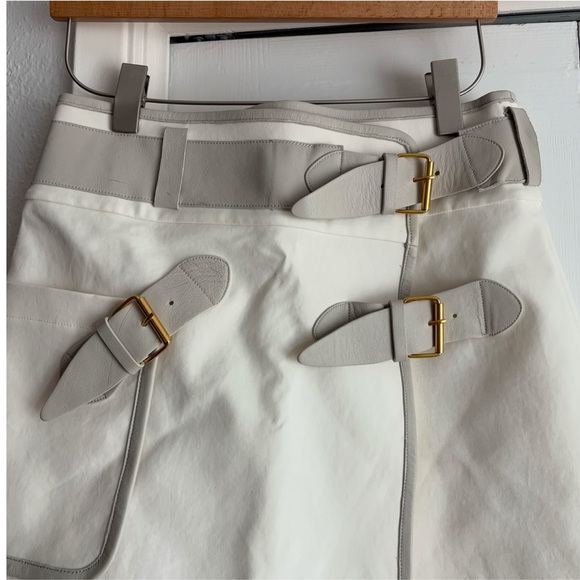 DEREK LAM Wrap Buckle Calf Leather Mini Skirt Size 6 - Picture 7 of 14